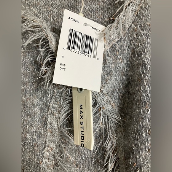 NWT Max Studio Open Front Fringe Oversized Cardigan Taupe Gray Size L - Picture 4 of 8